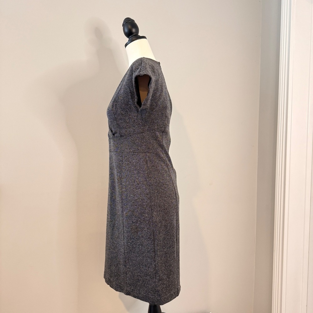 Lark & Ro Women's Gray Tweed V Neck Short Sleeve Sheath Dress Business Casual - Picture 4 of 10